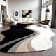 Handcrafted Black White Wave Living Room Rug